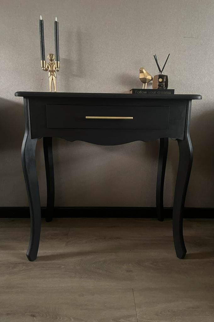Gerestylde sidetable mat zwart goud queen anne hal kastje, Huis en Inrichting, Tafels | Sidetables, Zo goed als nieuw, 25 tot 50 cm