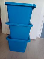 Stapelbare blauwe kratten 3x, Ophalen of Verzenden, Zo goed als nieuw, Krat, Minder dan 35 cm