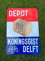 Origineel oud emaille reclamebord - Depot Koningsgist Delft, Ophalen of Verzenden, Gebruikt, Reclamebord