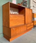 Houten highboard wandkast - vintage retro kast wandmeubel, Ophalen, Gebruikt, Glas, 150 tot 200 cm