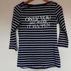 blauw wit gestreept t shirt 3/4 mouw met tekst , Maat: M, Maat 38/40 (M), Blauw, Ophalen of Verzenden, Lange mouw