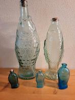 5 Vintage Vis Karaffen/Flessen, Blauw, Ophalen of Verzenden, Minder dan 50 cm, Glas
