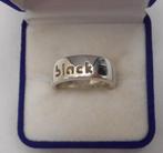 Zilveren massieve ring Black met steen maat 18 nr.1290, 18 tot 19, Verzenden, Zo goed als nieuw, Dame of Heer