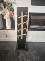 Staand Wijnrek 4 Flessen 25x25x80 Zwart/Goud Mango/Metaal, Huis en Inrichting, Woonaccessoires | Wijnrekken, Ophalen, 5 tot 15 flessen