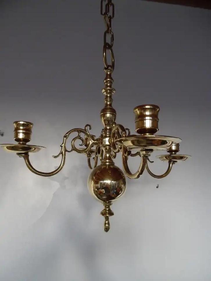 Antieke Geelkoperen Bolkroon/Kroonluchter, 19e/20e eeuw, Antiek en Kunst, Antiek | Kandelaars, Koper of Brons, Ophalen