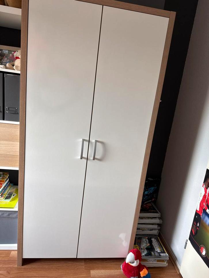 Kledingkast 190x90x56 wit/beuken met deuren, Huis en Inrichting, Kasten | Kledingkasten, Gebruikt, 150 tot 200 cm, 50 tot 100 cm