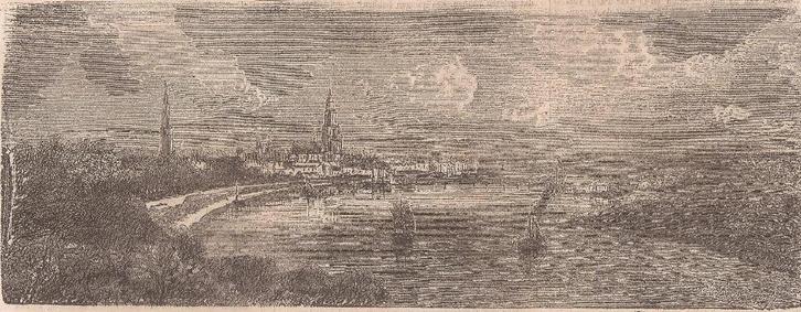 Arnhem Gezicht op Arnhem met de Rijn Houtgravure Koster 1866, Antiek en Kunst, Kunst | Etsen en Gravures, Ophalen of Verzenden