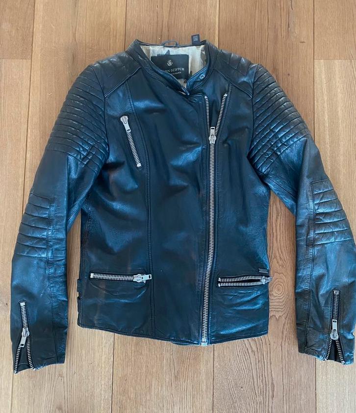 Maison Scotch leren Biker Jacket mt 2, Kleding | Dames, Jassen | Winter, Gedragen, Maat 38/40 (M), Zwart, Ophalen of Verzenden