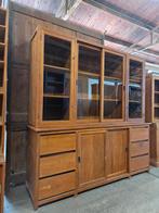 Prachtige teakhouten buffetkast / vitrinekast / boekenkast, Ophalen, 5 laden of meer, 200 cm of meer, Glas