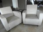 2 fauteuil gebr wit leer creme rvs poten zith 42 Elst (U), Ophalen, Minder dan 75 cm, Zo goed als nieuw, Metaal