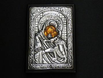 Byzantijns Icoon met Jezus en Maria met 950 zilver riza beschikbaar voor biedingen
