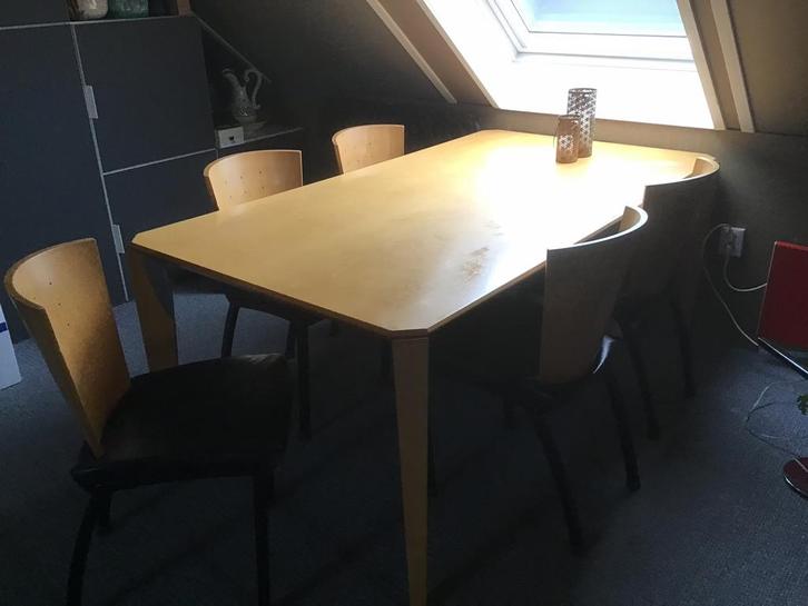 Leolux Xinghu eettafel 100 x 180 cm met 5 leren stoelen, Huis en Inrichting, Tafels | Eettafels, Gebruikt, 100 tot 150 cm, 150 tot 200 cm