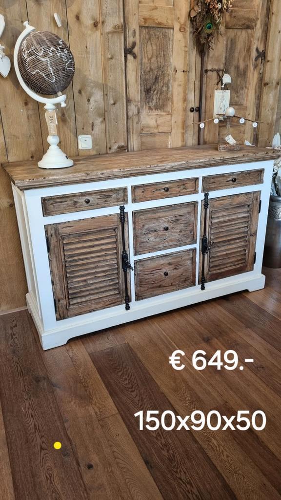Landelijk Brocant Dressoir Amanda € 649.-, Huis en Inrichting, Kasten | Dressoirs, Zo goed als nieuw, 150 tot 200 cm, 25 tot 50 cm