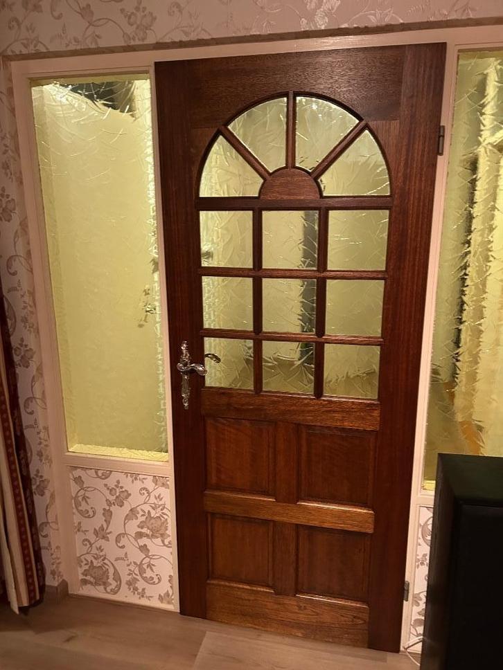 Houten Opdek Deuren, Doe-het-zelf en Verbouw, Deuren en Horren, Gebruikt, Binnendeur, 200 tot 215 cm, 80 tot 100 cm, Glas, Hout