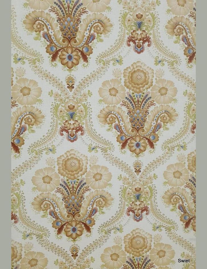 13959 Barok behang bloemen terra blauw jaren 70 swiet, Huis en Inrichting, Stoffering | Behang, Blauw, minder dan 10 m², Ophalen of Verzenden