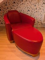 Calia | Leren fauteuil stoel + poef | Relaxstoel, Ophalen, Gebruikt, 50 tot 75 cm, Leer