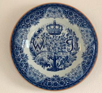 Delfts Blauw Herdenkingsbord Wilhelmina &Juliana 35 cm beschikbaar voor biedingen