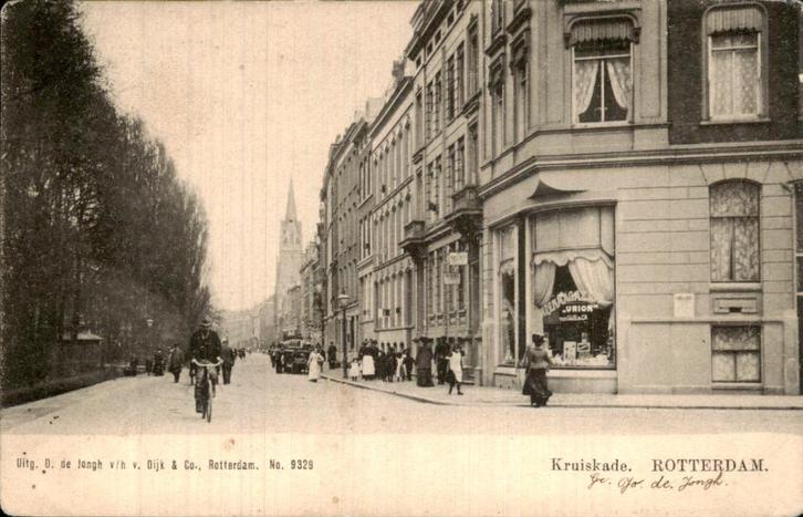 Rotterdam - Kruiskade - Fietser, Verzamelen, Ansichtkaarten | Nederland, Gelopen, Zuid-Holland, Voor 1920, Ophalen of Verzenden