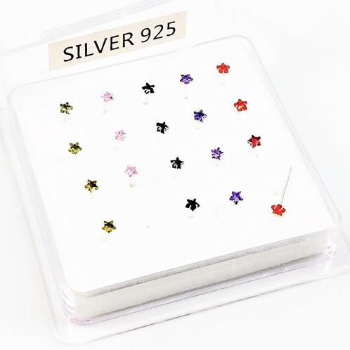 Kristal-Ster Neuspiercing 925 Sterling Zilver, Sieraden, Tassen en Uiterlijk, Piercings, Nieuw, Neuspiercing, Zilver, Met strass