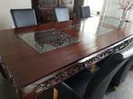 Koloniale Eettafel & Salontafel met Glasinleg, Ophalen, Gebruikt, 100 tot 150 cm, Glas