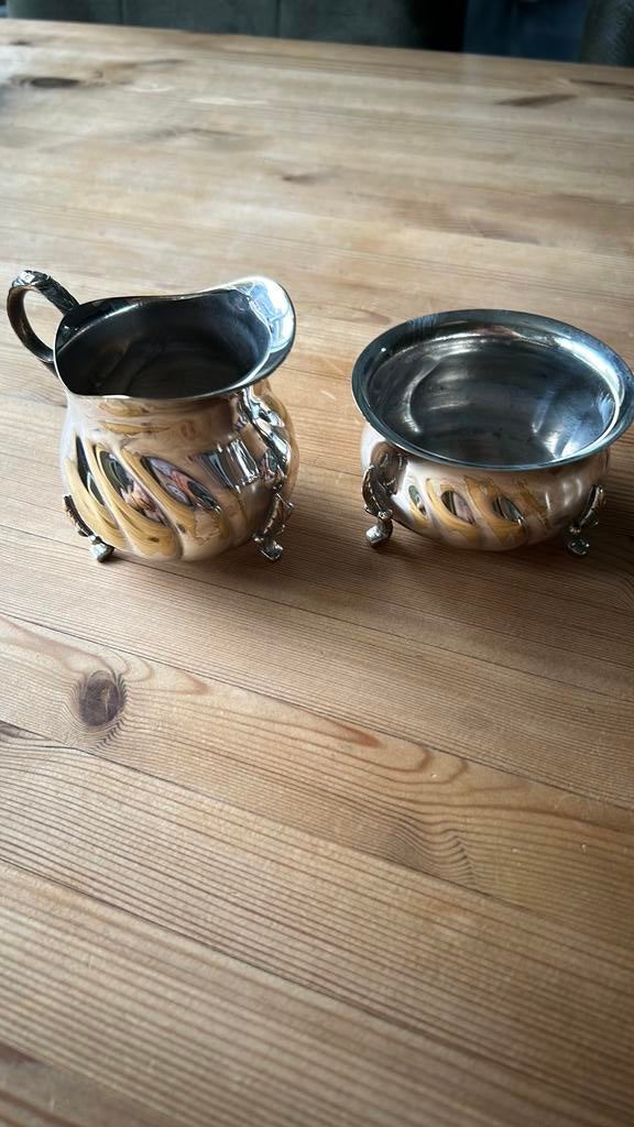 Antiek verzilverd klasiek roomsetje, Ophalen of Verzenden, Gebruikt