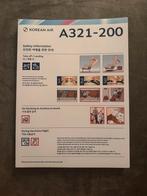 Safetycard Airbus A321-200 Korean Air, Ophalen of Verzenden, Zo goed als nieuw, Patch, Badge of Embleem