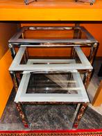 Nesting set hoge bijzettafels glas en chrome, Ophalen