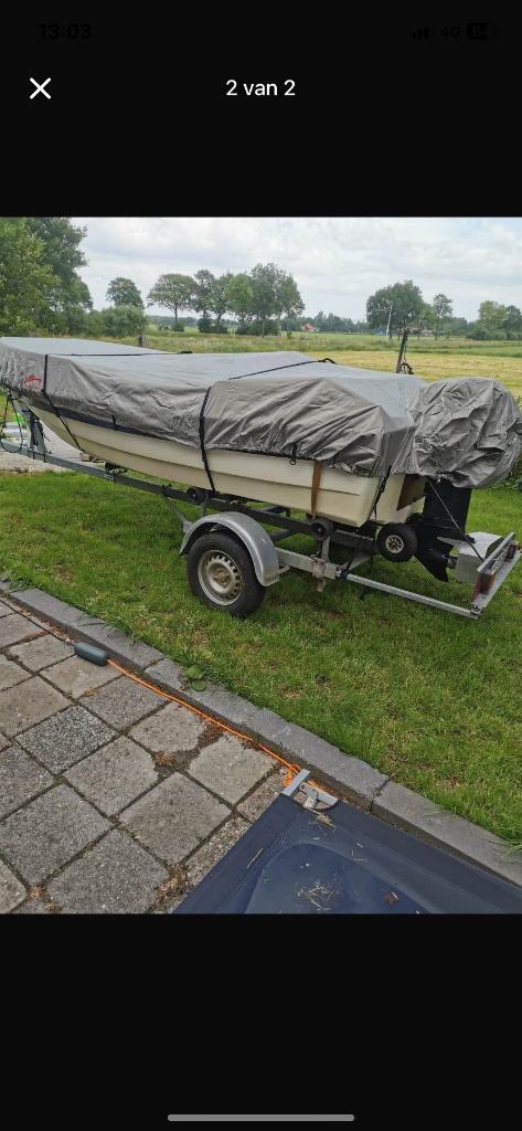 Topcraft 430 consoleboot, Watersport en Boten, Vis- en Consoleboten, Gebruikt, 10 tot 30 pk, 3 tot 6 meter, Benzine, Buitenboordmotor