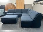 Donkerblauwe Hoekbank met hocker, Huis en Inrichting, Ophalen of Verzenden, Zo goed als nieuw