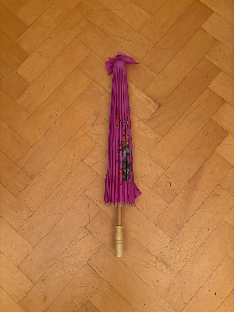 Aziatische decoratieve parasol met bloemmotief, Ophalen of Verzenden, Gebruikt
