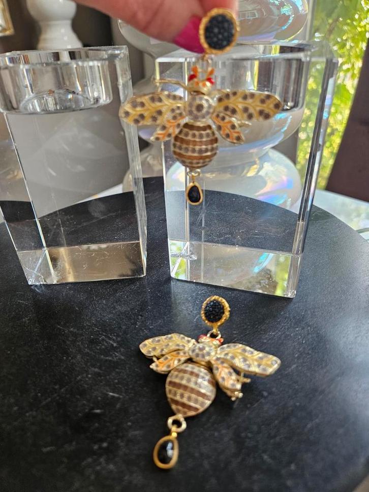 Vintage Bij Oorbellen Verguld Plique a Jour, Sieraden, Tassen en Uiterlijk, Oorbellen, Ophalen of Verzenden