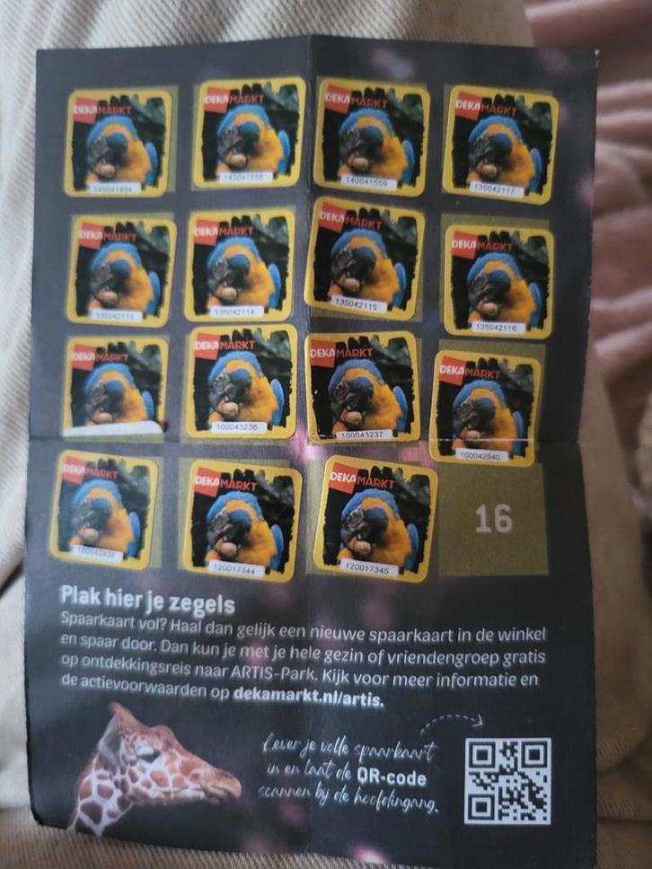 DekaMarkt Artis Spaarkaart - Bijna Vol, Hobby en Vrije tijd, Spaarzegeltjes, Volle spaarkaart, Winkel, Super of Benzinepomp, Ophalen
