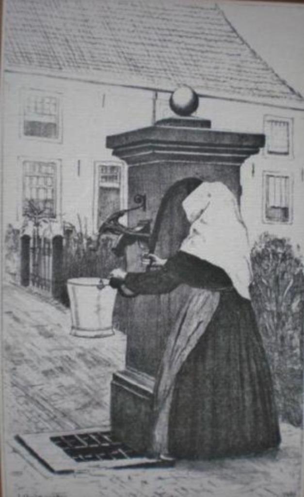 LITHO * VROUW AAN DE POMP * P. Vetter 1940 *, Antiek en Kunst, Kunst | Litho's en Zeefdrukken, Verzenden