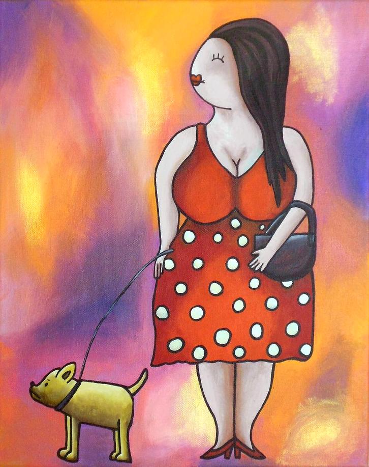 ‘Dikke’ dame schilderij (handgeschilderd), Antiek en Kunst, Kunst | Schilderijen | Modern, Ophalen of Verzenden