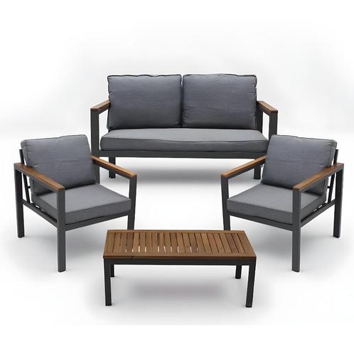 Tuinset - 4 Delig - Stoelen - Bank - Tafel - Bank - Grijs/Br, Tuin en Terras, Tuinsets en Loungesets, Nieuw, Tuinset, Hout, 4 zitplaatsen