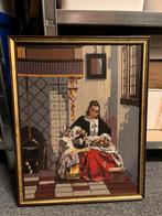 Antiek/Vintage geborduurd schilderij + lijst 40x50, Antiek en Kunst, Kunst | Schilderijen | Klassiek, Ophalen