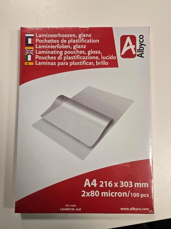 Albyco Lamineerhoezen A4 - 100 stuks - 80 micron (Nieuw), Diversen, Bureau-accessoires, Nieuw, Ophalen of Verzenden