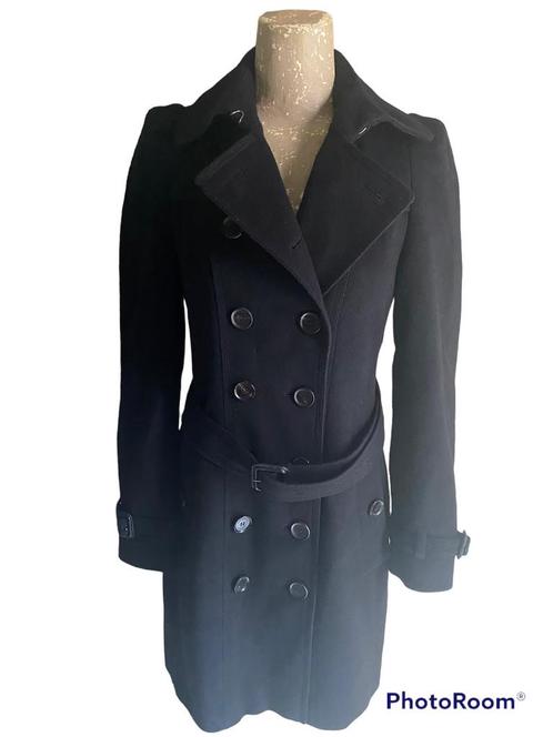 Burberry London zwart wool & cashmere Trench coat vintage, Kleding | Dames, Jassen | Winter, Zo goed als nieuw, Maat 36 (S), Zwart