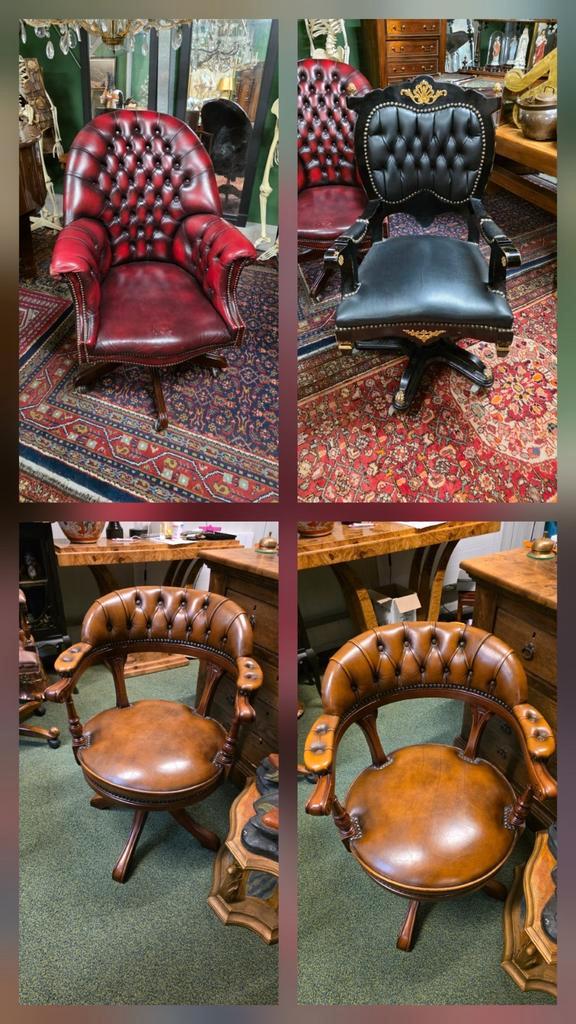 4 Chesterfield bureau stoelen, Antiek en Kunst, Antiek | Meubels | Stoelen en Banken, Ophalen