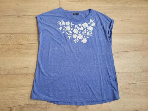 YESSICA blauwe top met witte bloemen maat XL ~ HH0019, Kleding | Dames, Tops, Gedragen, Maat 46/48 (XL) of groter, Blauw, Korte mouw