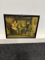 Schilderij van een gezin aan tafel, Antiek en Kunst, Kunst | Schilderijen | Klassiek, Ophalen