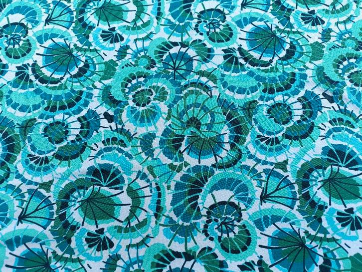 Origineel vintage groen blauw tricot stof 4.00 x 1.40 (R28), Hobby en Vrije tijd, Stoffen en Lappen, Nieuw, Overige materialen