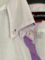 i257 Nieuw: 7 Camacie maat S=46 linnen slimfit blouse wit, Kleding | Heren, Overhemden, 7 Camacie, Halswijdte 38 (S) of kleiner