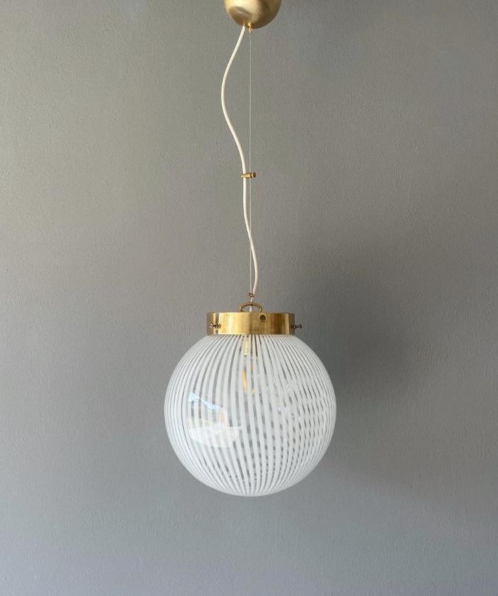 Chandelier, Murano Filigrana, Tessuto swirl, Huis en Inrichting, Lampen | Hanglampen, Zo goed als nieuw, 75 cm of meer, Glas, Metaal
