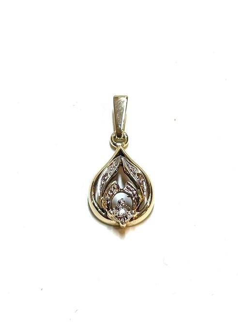 14k geel en witgouden hanger met een diamant, Sieraden, Tassen en Uiterlijk, Kettinghangers, Zo goed als nieuw, Goud, Goud, Overige voorstellingen