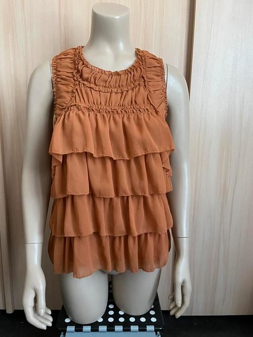 Top Pépé jeans ruffles laagjes perzikroze ouderoze 38 M, Kleding | Dames, Tops, Zo goed als nieuw, Maat 38/40 (M), Roze, Zonder mouw