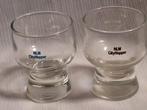 NLM KLM city hopper glaasjes, bruine & blauwe logo, 2 st., Verzamelen, Ophalen of Verzenden, Zo goed als nieuw, Borrel- of Shotglas