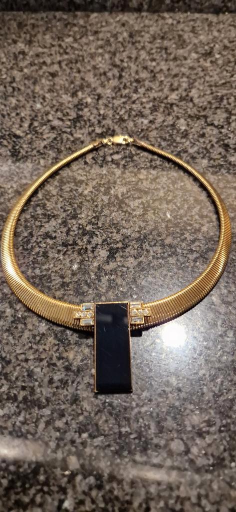 Ermani Bulatti Collier met Zwarte Steen, Sieraden, Tassen en Uiterlijk, Kettingen, Gebruikt, Goud, Goud, Met hanger, Met strass