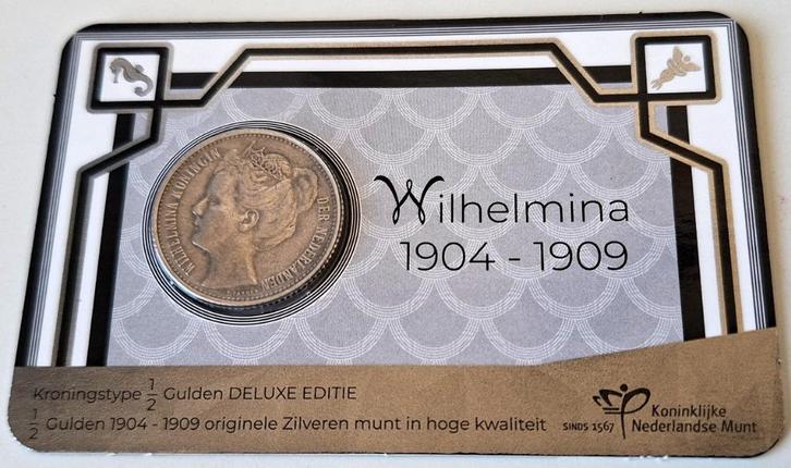 Zilveren ½ Gulden Wilhelmina in coincard 1904 (zeldzaam), Postzegels en Munten, Munten | Nederland, Losse munt, 1 gulden, Koningin Wilhelmina