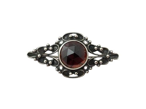 Antieke zilveren broche met granaat., Sieraden, Tassen en Uiterlijk, Antieke sieraden, Broche, Zilver, Met edelsteen, Verzenden